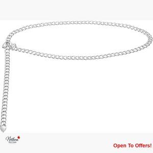 Adjustable Women's Chain Belt with Rhinestones and Drawstring Bag